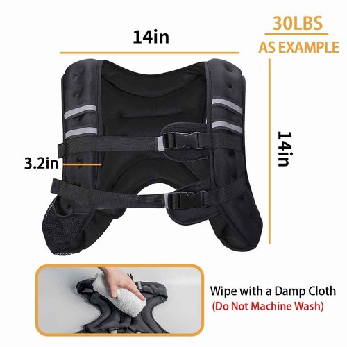 BITLIFUN Weighted Vest for Men Workout，Strength Training Weight Vest for Men and Women, Workout Equipment for Training,Running,Jogging,etc - 8lbs,12lbs,16lbs,20lbs,25lbs (30LBS (13.6KG), Black)