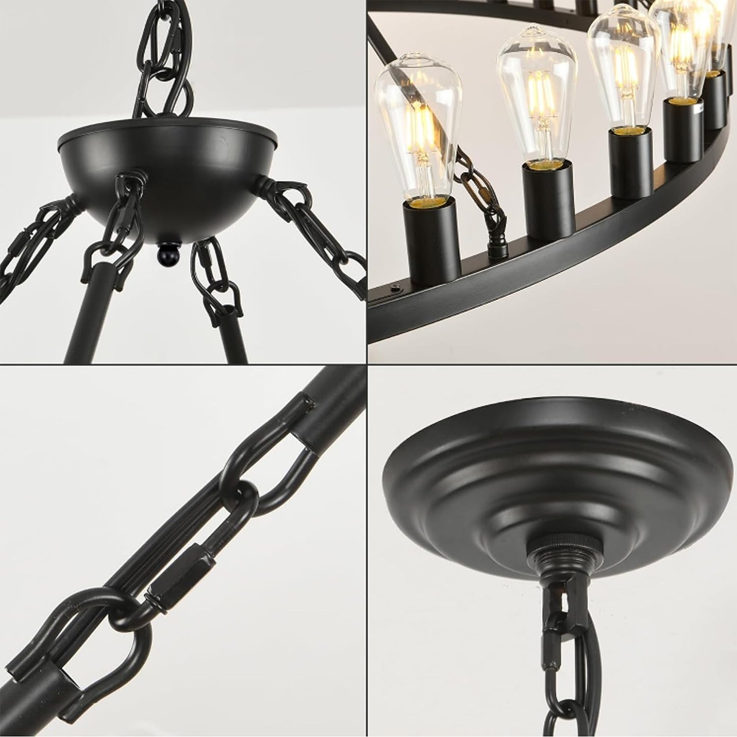 SARUDIIR Wagon Wheel Chandelier Farmhouse 53" 30-Light Large Black Farmhouse Round Wheel Chandelier Light fixtures Outdoor Wagon Wheel Chandeliers for Porch high Ceilings Dining Room Living Room