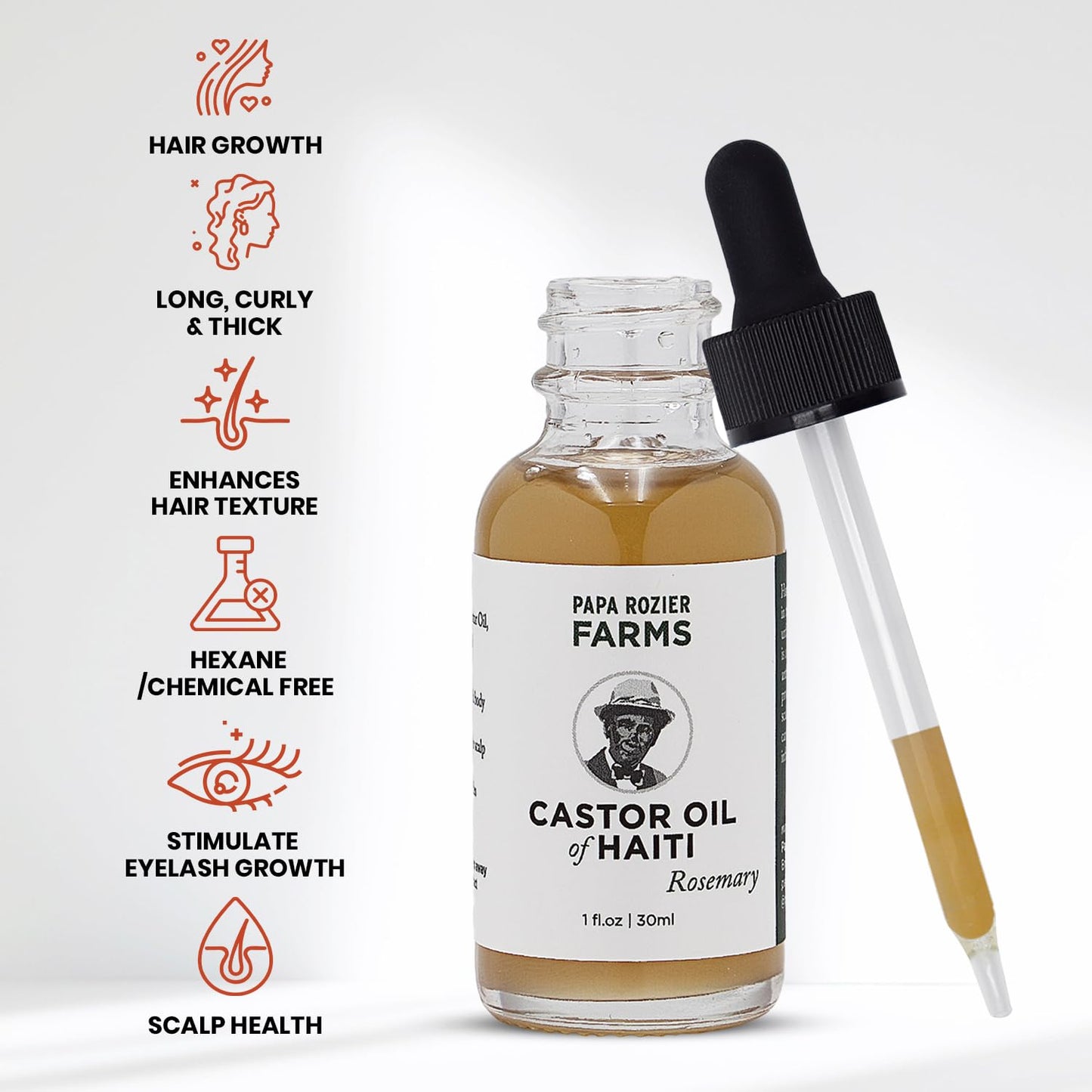 Papa Rozier Farms Rosemary Pure Organic Castor Oil of Haiti - Cold Pressed - Hexane Free - Hair Growth Treatment - Hair Growth f