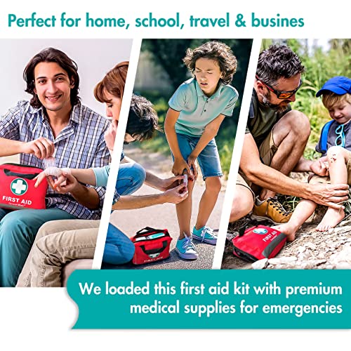 General Medi First Aid Kit -309 Pieces- Reflective Bag Design - Including Bandages, Moleskin Pad and Emergency Blanket for...