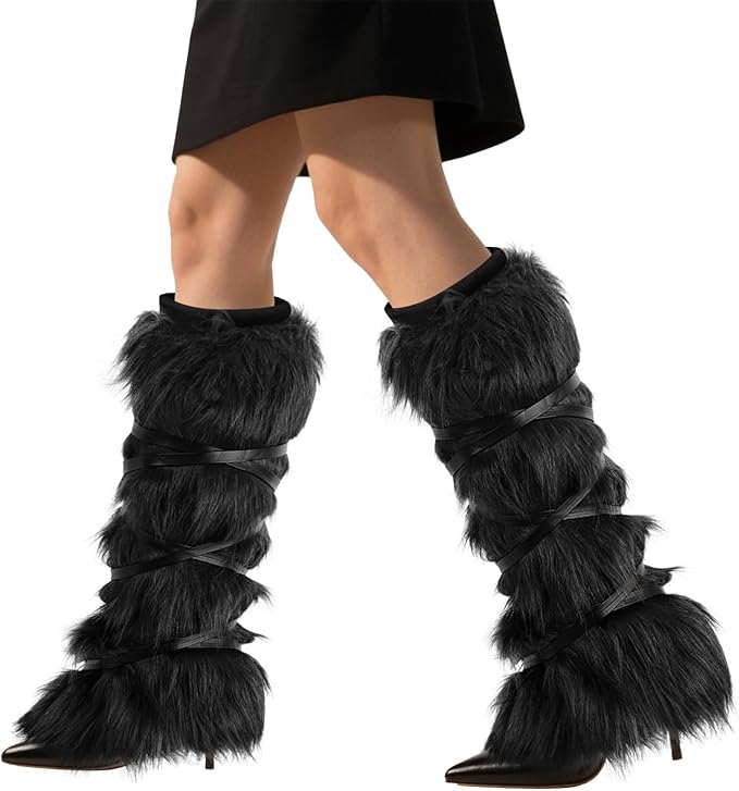 PURFUN Women Fuzzy Faux Fur Leg Warmers Cosplay Christmas Halloween Party Costume Boot Cuff Cover Night Club Under Knee Socks