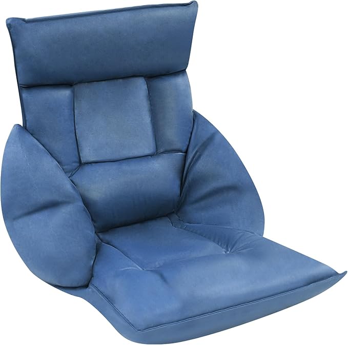 Floor Chair with Back Support, Folding Sofa Chair with 5 Adjustable Position, Cozy Tatami Human Bed with 5 Adjustable Positions for Living Room, Bedroom, Navy Blue