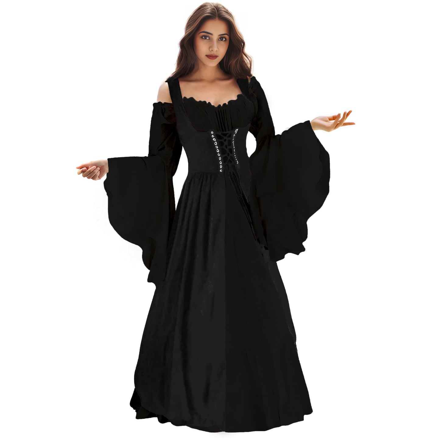 Renaissance Dress Women Medieval Dress Ren Faire Costume Renaissance Outfit Irish Dress Halloween Costume for Women, All Black S/M