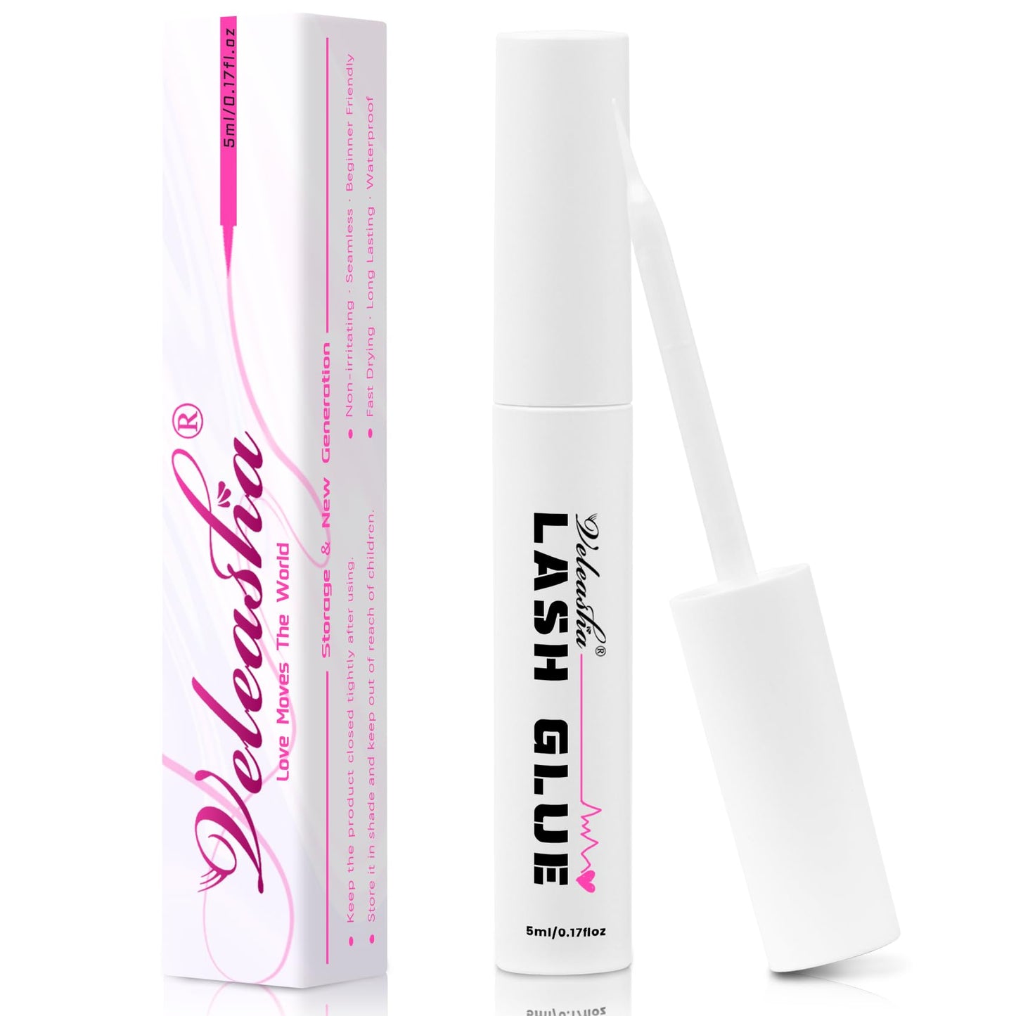 Veleasha Lash Glue Waterproof Clean Lashes Adhesive Super Hold Eyelash Glue with Brush Non-Irritating Long Lasting Lash Bond for