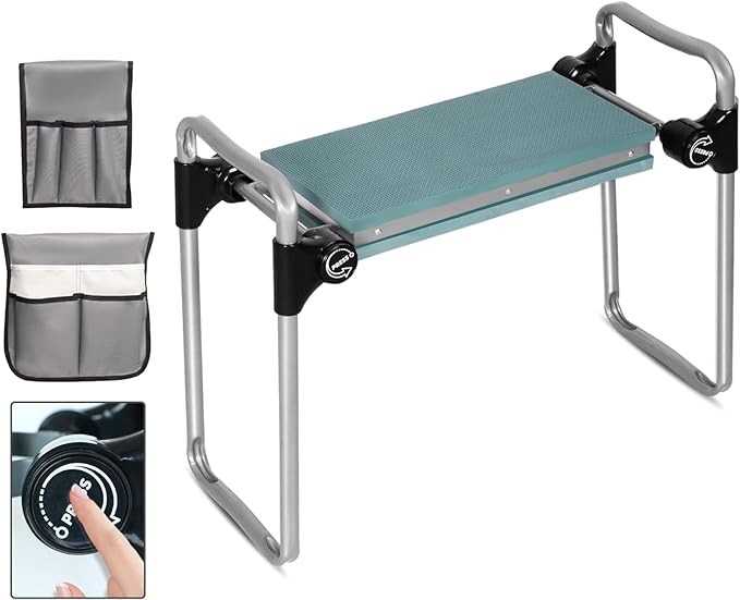LUCKYERMORE Foldable Garden Kneeler and Seat, New Generation Gardening Stool with 2 Tool Pouches, with Wider&Softer EVA Kneeling Pad, Gardening Gifts for Parents Seniors, Lightweight & Heavy Duty