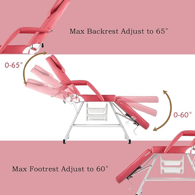 Facial Chair,73 inch Tattoo Chair for Client,3-Section Adjustable Massage Table with Hydraulic Stool, Multipurpose Beauty Beds Salon Equipment for Esthetician, Tattooshop, Spa