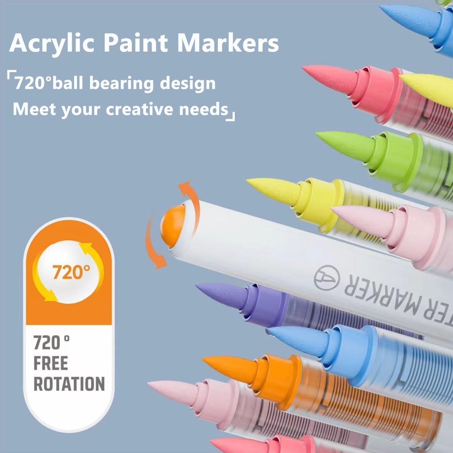 Water Based Acrylic Paint Markers, 9 Colors Acrylic Paint Pens Set with Soft Brush Tip, Marker Pen for Rock Painting, Egg, Wood, Glass, Paper, Acrylic Painter Ink (Light Color)
