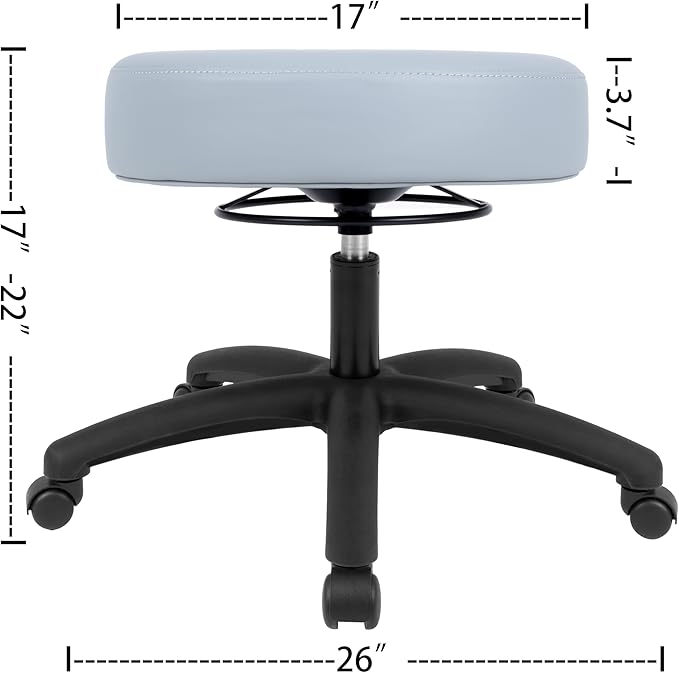 Chair Master 17" Round Vinyl Fabric Stool, Table Height, 360 deg Level Activation, Heavy Duty, Lab, Medical, Garage, Home, Spa, Cleanroom (Standard Nylon, Gray)