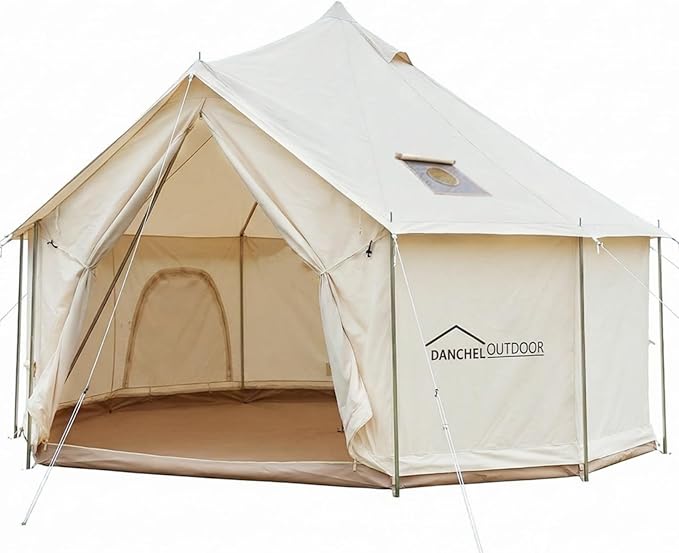 DANCHEL OUTDOOR B6 Luxury Glamping Wall Tent w/Stove Jack, No Center Pole, Higher Side Wall, 900D Flame Retardant Oxford f...