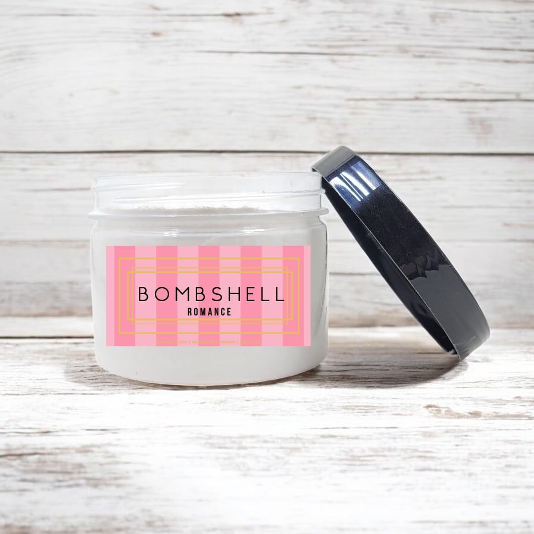 Body Powder for Men & Women Scented Bombshell Romance (VS Type), Bath Perfume Dusting Powder with Fragrance & Essential Oils, Talc Free 8oz Container, Made in USA