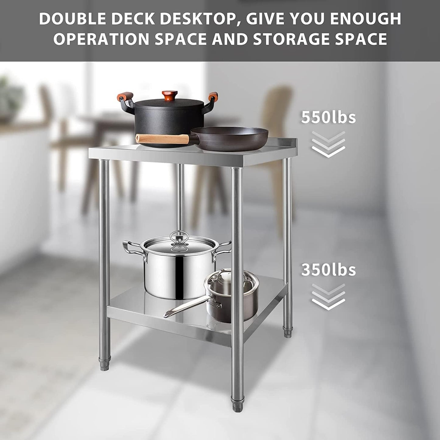 HXCFYP NSF Stainless Steel Table for Prep & Work with Backsplash 24x18 Inches, Metal Commercial Kitchen Table with Under Shelf and AdjustableTable Foot for Restaurant, Home and Hotel