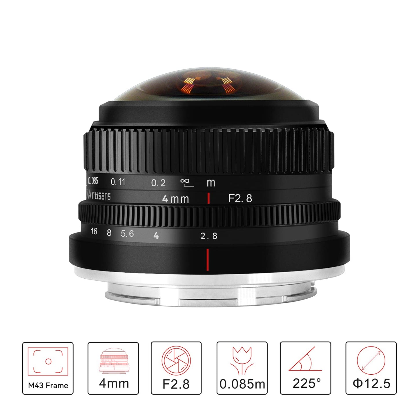 7Artisans 4mm F2.8 Fisheye Ultra Wide Angle Lens Manual Focus Prime Lens Compatible for Fujifilm FX Mount Mirrorless Camera X-T1 X-T2 X-T3 X-T20 X-T30 X-E1 X-E2 X-E3
