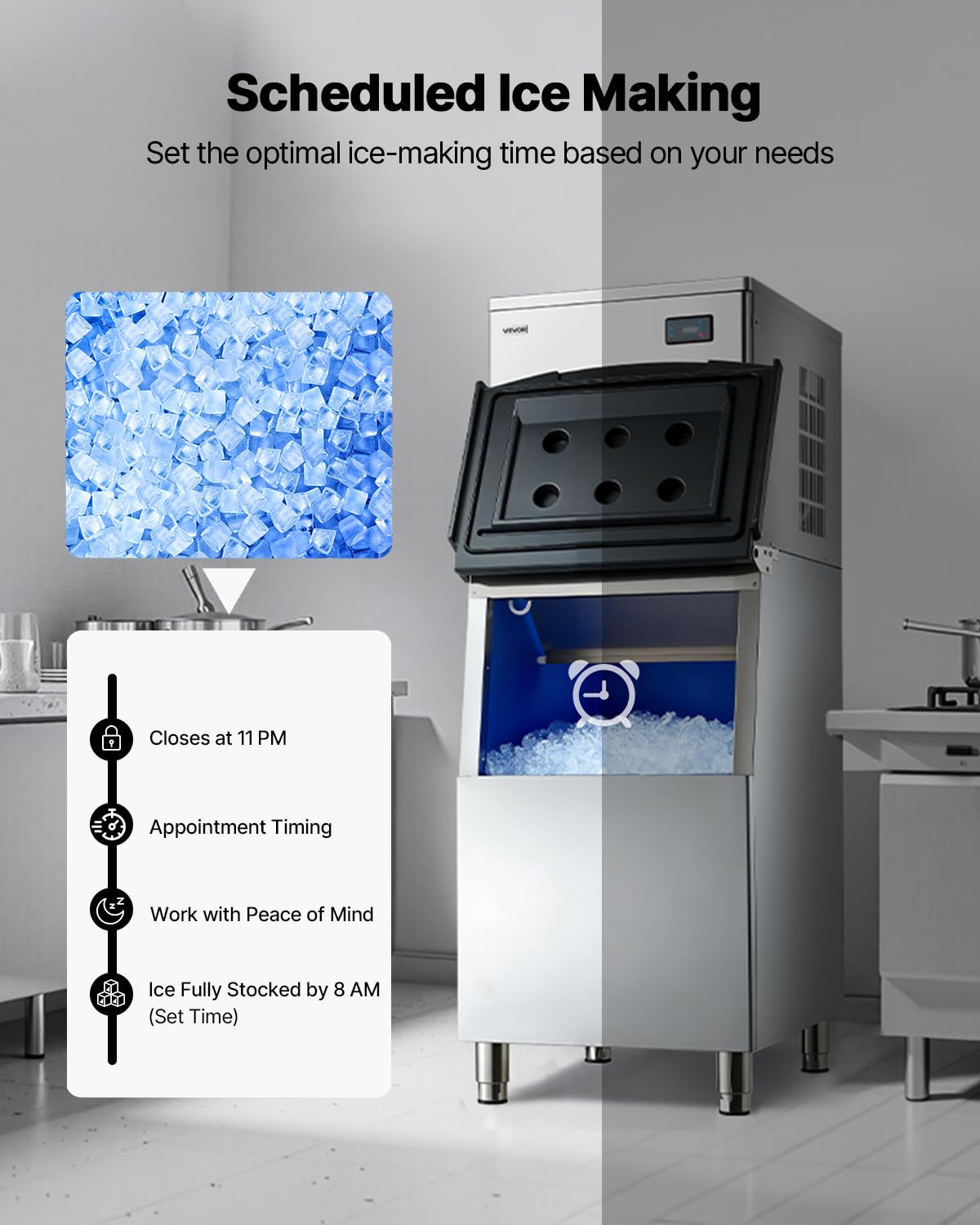 VEVOR Commercial Ice Maker Machine, 450LBS/24H Ice-Making Machine with 250LBS Stainless Steel Storage Bin, Auto Self-Cleaning Ice Maker with Touchscreen for Bar Cafe Restaurant Business Commercial