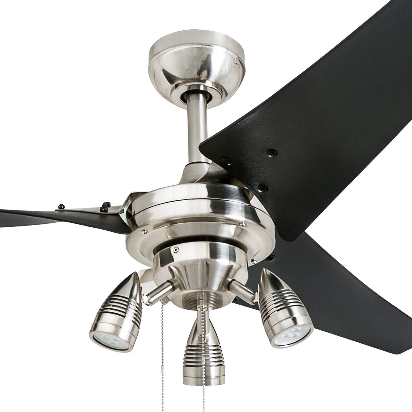 Honeywell Ceiling Fans Phelix, 56 Inch Contemporary Indoor LED Ceiling Fan with Light, Pull Chain, Dual Mounting Options, Modern High Performance Blades, Reversible Motor - 50611-01 (Brushed Nickel)