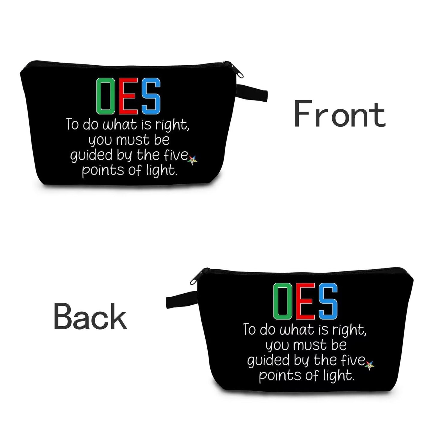 MoCaliduccious OES Star Print Makeup Bag Travel Cosmetic Pouch Organizer Birthday Gift Idea and Holiday Festival Present for Women Men OES Star Motto Makeup Pouch (Black)