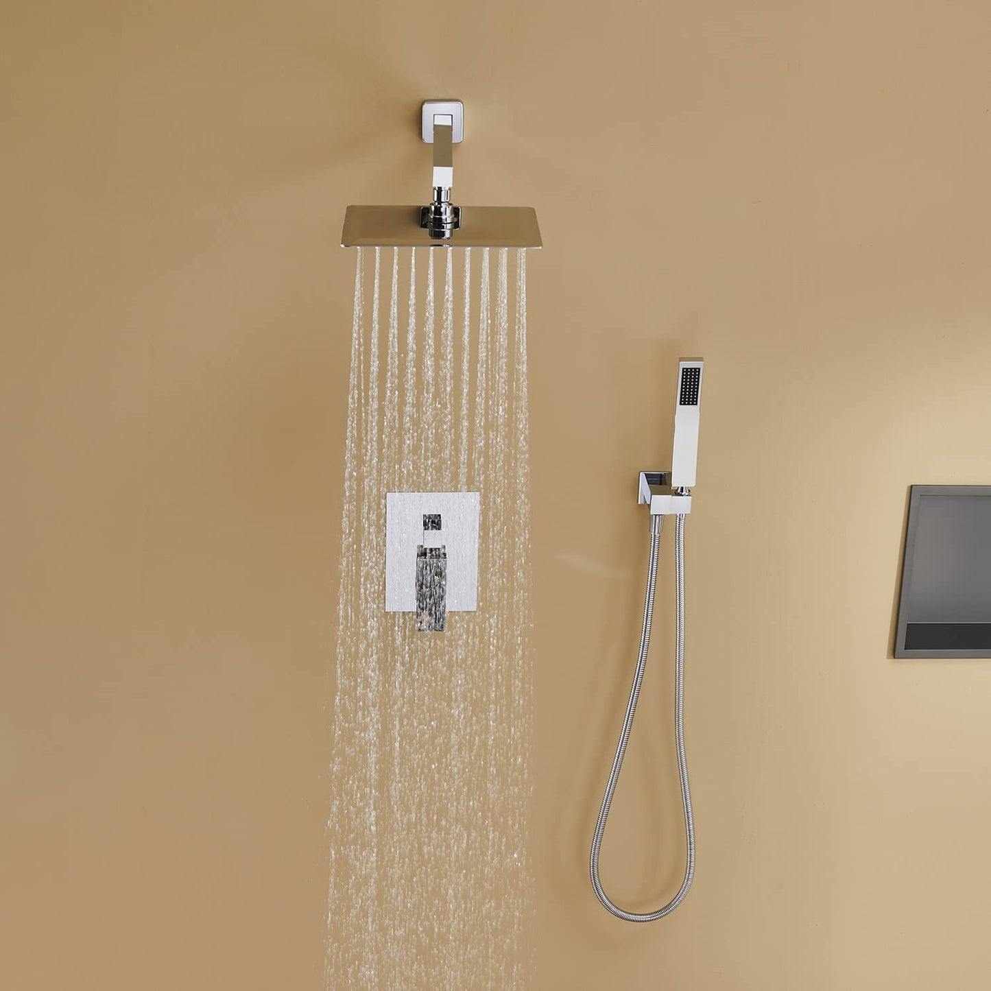 Artiqua Shower System 10 Inches Rain Shower Combo Set Chrome Wall Mount Faucet Bathroom Faucets with Rainfall Shower Head and Hand Shower