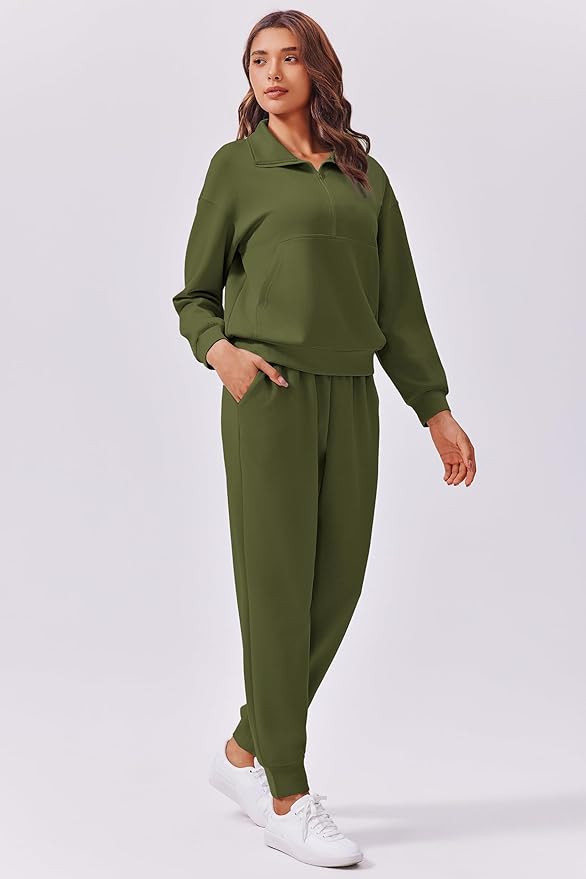 PINSPARK 2 Piece Sets for Women 2025 Fall Travel Outfits Long Sleeve Tracksuit Joggers Sets Half Zip Sweatsuit Matching Set
