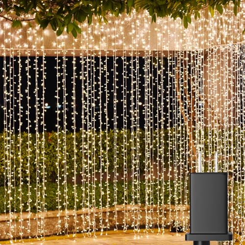 Solhice LED Curtain Lights Outdoor 20ft x10ft, 600 LED Plug in Hanging Christmas String Lights Indoor Bedroom, Twinkle Lig...