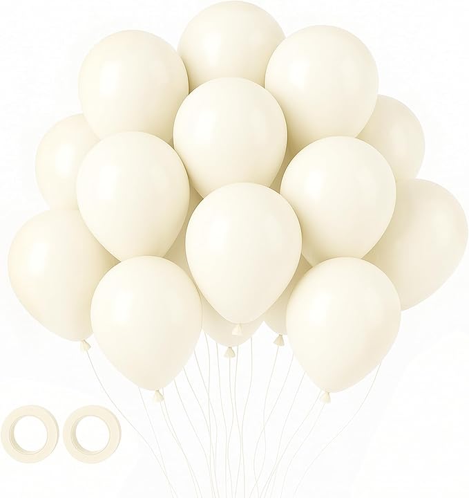 Voircoloria 105pcs Ivory Balloons 12inch Party Latex Balloons for Boys Girls Birthday Baby Shower Gender Reveal Wedding Su...