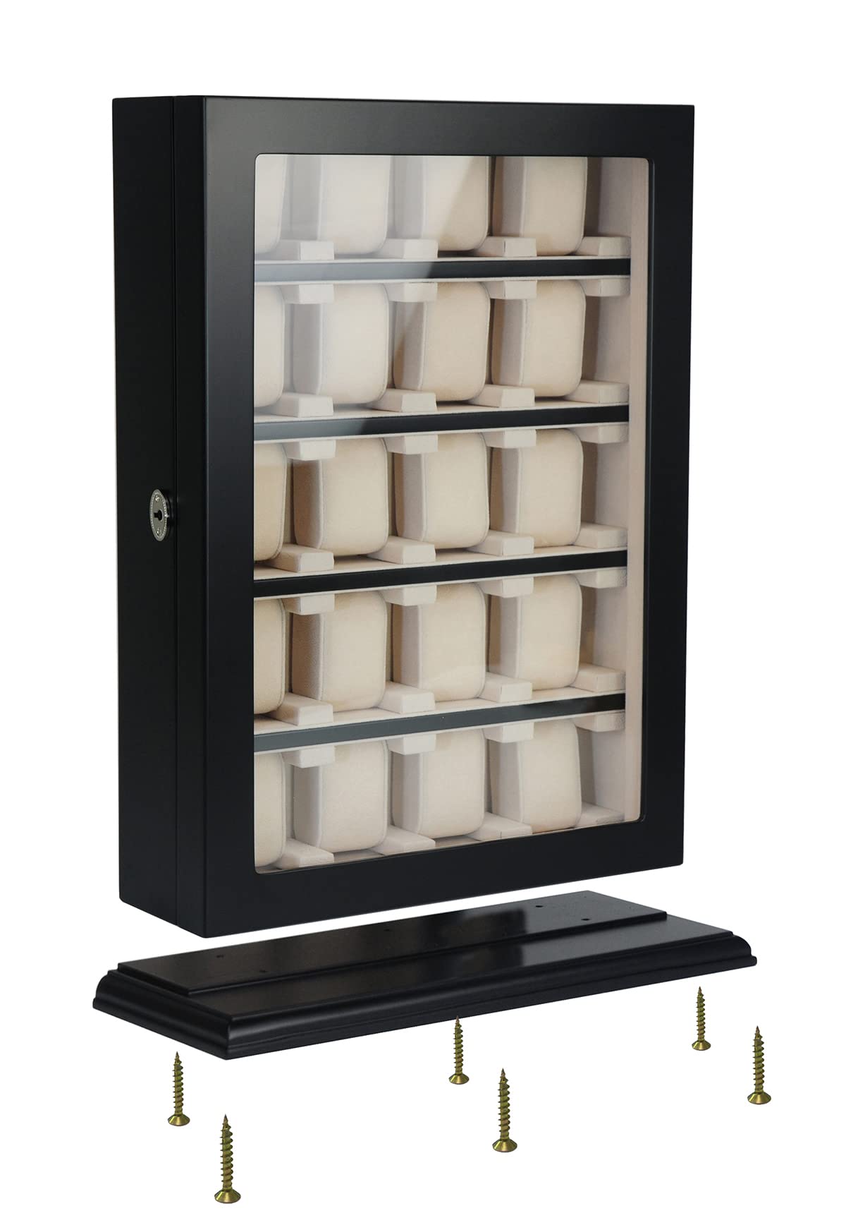 TIMELYBUYS 20 Piece Black Ebony Wood Watch Display Wall Hanging Case and Storage Organizer Box and Stand for Oversized Watches