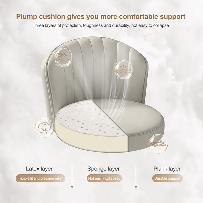 Small Round Rolling Desk Chair Armless Comfy Vanity Computer Chair with Low Backrest PU Leather Height Adjustable Swivel Work Spa Chair