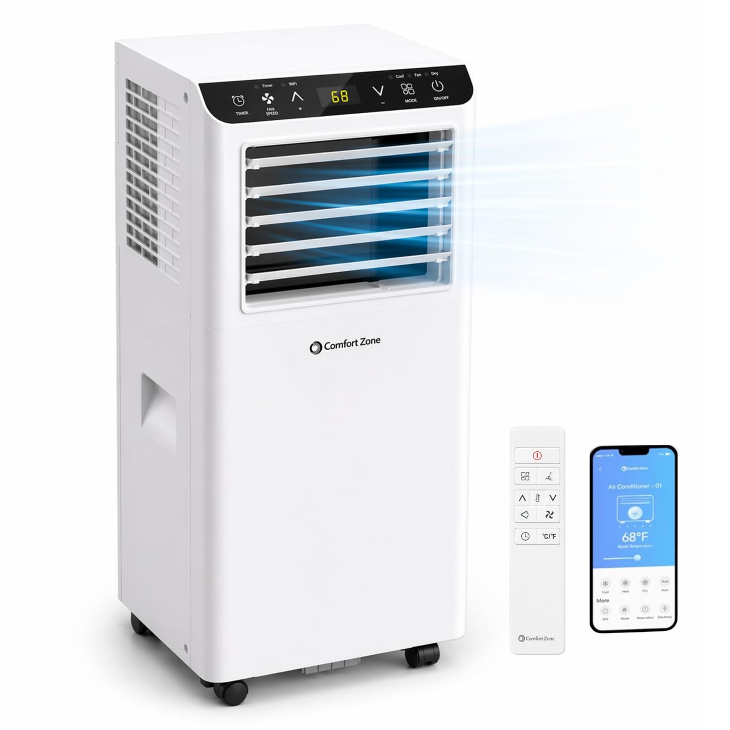 Comfort Zone Smart Portable Air Conditioner 8,000 BTU (5,100 BTU SACC) - WiFi Enabled 3-in-1 AC Unit, Dehumidifier & Fan with Remote Control, Sleep Mode & 24H Timer