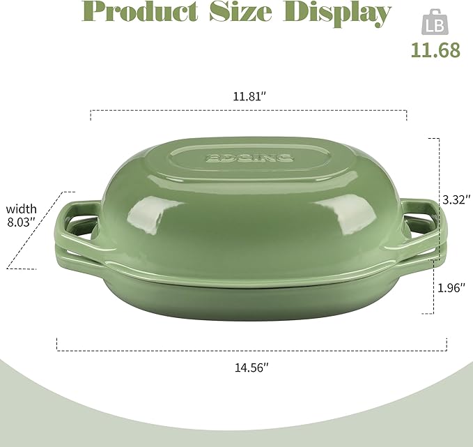 Enameled Cast Iron Oval Dutch Oven Pot with Lid, Dutch Oven for Sourdough Bread Baking, Oval Bread Pan, Bread Oven, Bread Dutch Oven, 5qt, Pistachio Green