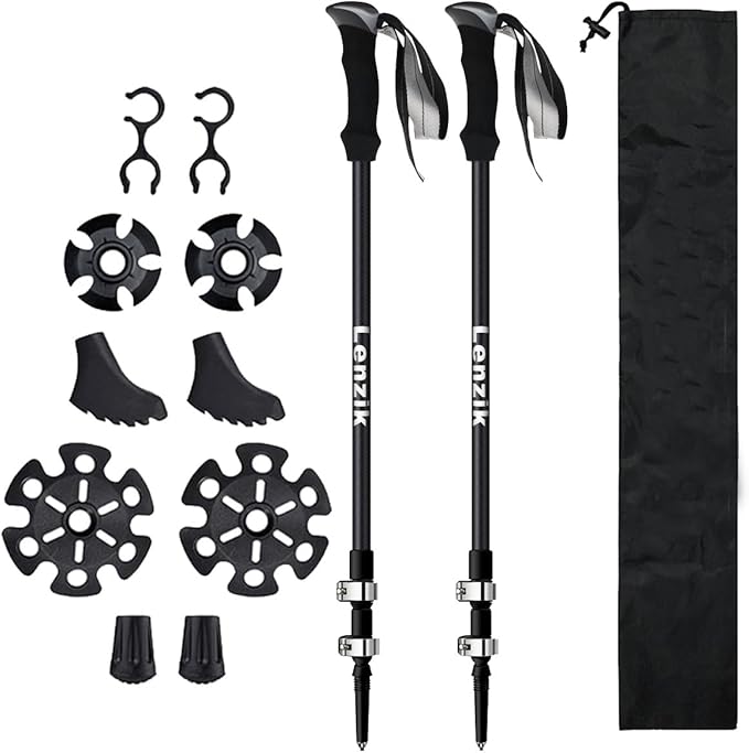 Lenzik Carbon Fiber Trekking Poles – Collapsible and Telescopic，EVA Grips, Ultralight Nordic Hiking Poles for Backpacking ...
