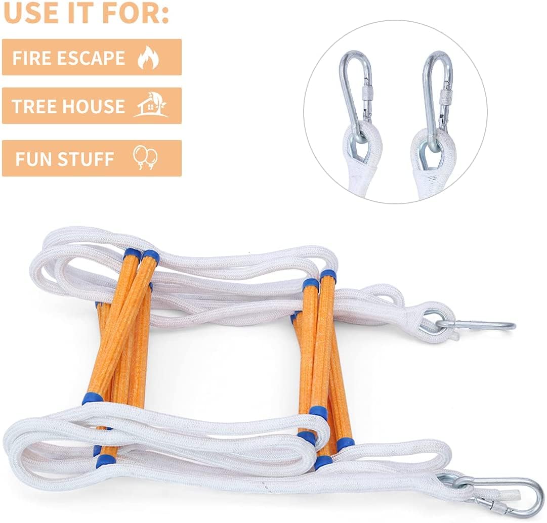 Emergency Fire Escape Ladder 10M Flame Resistant Safety Extension Rope Ladder with 2 Hooks, 3-7 Story Homes Reusable Compact & Portable External Ladder (10M / 32.8FT)