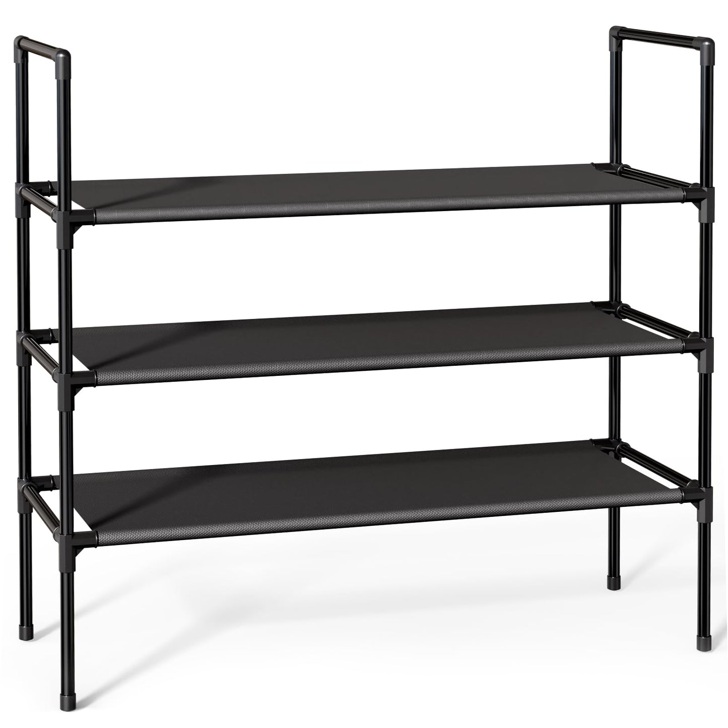 Sakugi Shoe Rack with Non-Woven Fabric - 3-Tier Shoe Organizer for Closet, Garage, Corridor & Entryway, Sturdy and Stackable, X-Large, Black