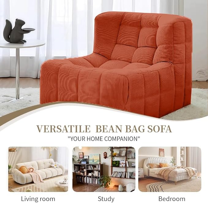 GOSBOST Bean Bag Chair - Memory Foam Bean Bag Chair for Adults, Comfy High-Resilience Single Sofa, Small Space Floor Chair, Chaise Lounge for Living Room, Bedroom (Orange, Square)