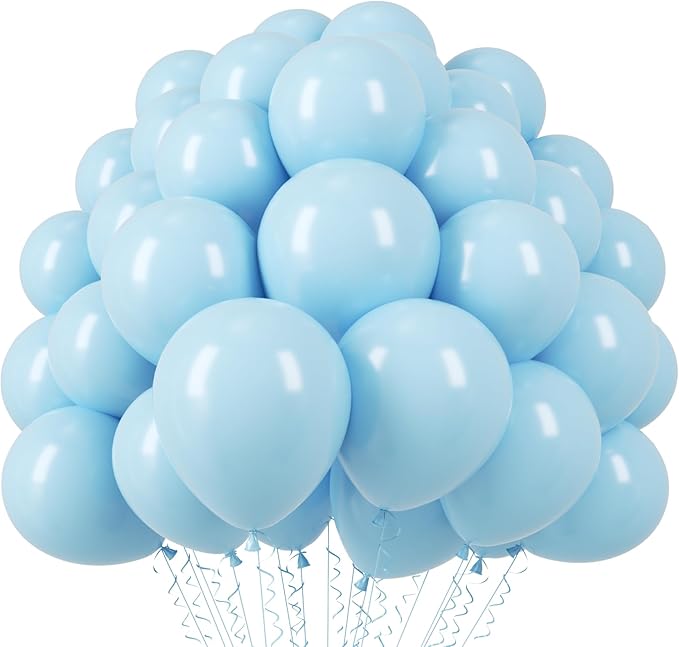 Voircoloria 110pcs Light Blue Balloons 12inch Baby Blue Latex Party Balloons for Boys Girls Birthday Party, Baby Shower, W...
