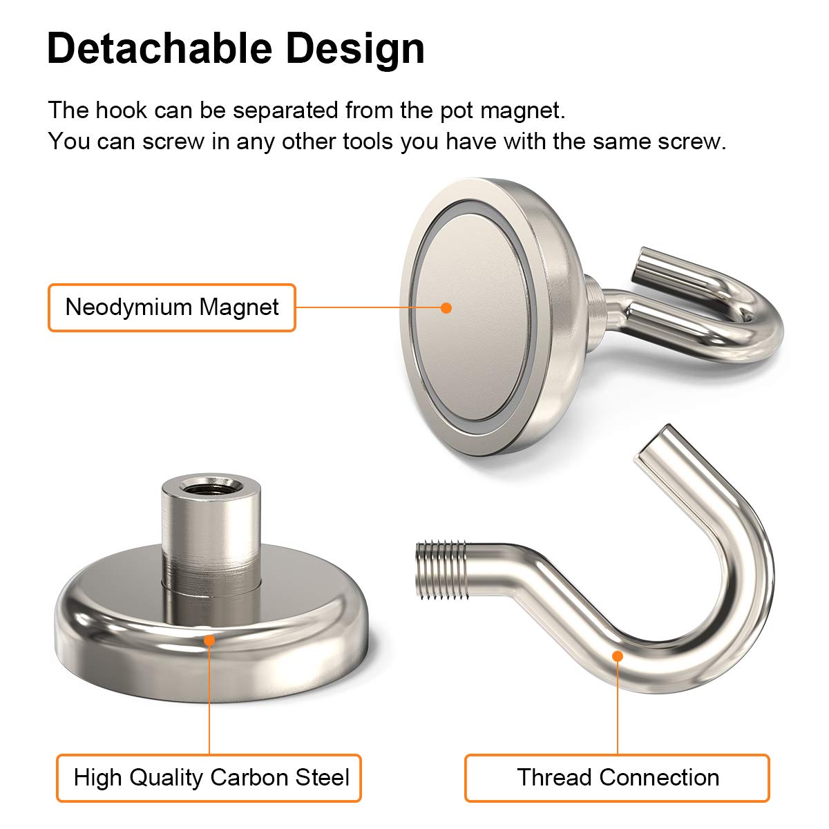 GREATMAG Magnetic Hooks Heavy Duty, 110 lbs Strong Magnet Hooks for Hanging, Magnet with Hook for Cruise, Refrigerator, Pack of 6
