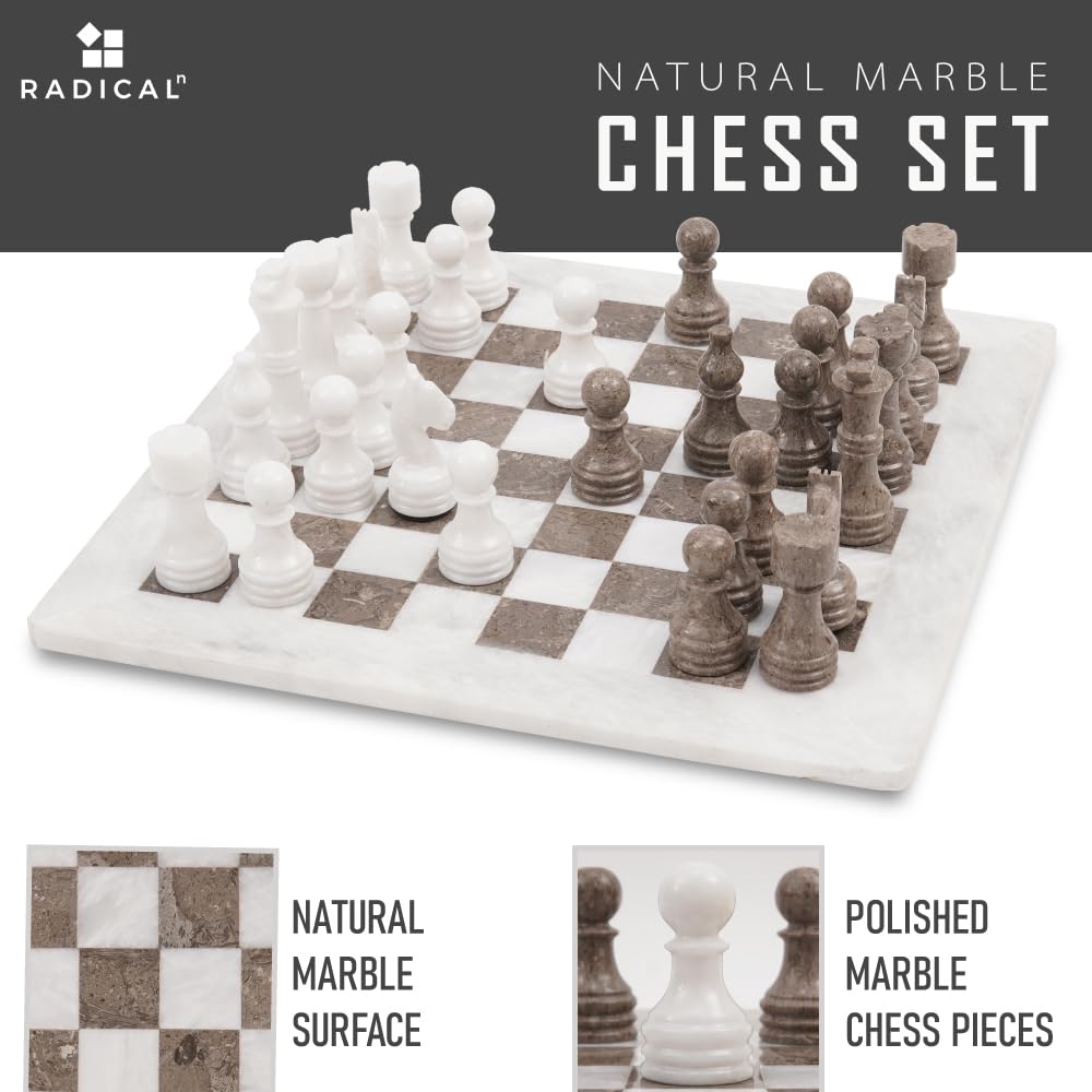 Radicaln Marble Chess Set 15" Inches Handmade White and Grey Oceanic Classic Board Games for Adults, Luxury Marble Chess Board & Chess Pieces
