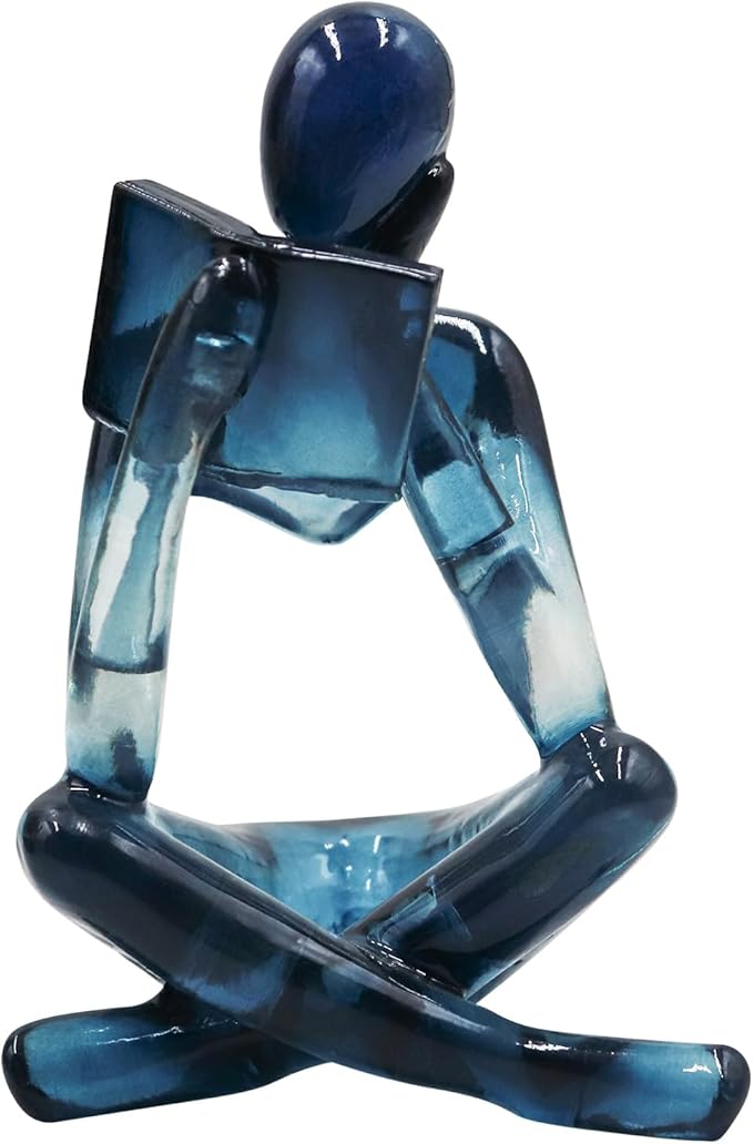 Reading Women Statue, Translucent Blue Resin Thinker Sculptures, Abstract Art Ornament, Modern Aesthetic Figurine Decorati...
