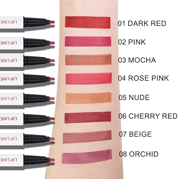 Kaely 3Pcs Dark Red Pink Rose Pink Longwear Liquid Lip Liner Waterproof, 24 Hour Long Lasting Lip Liner Stain Marker Pen, 2-in-1 Matte Semi Permanent Lipliner & Lipstick, 01+02+04