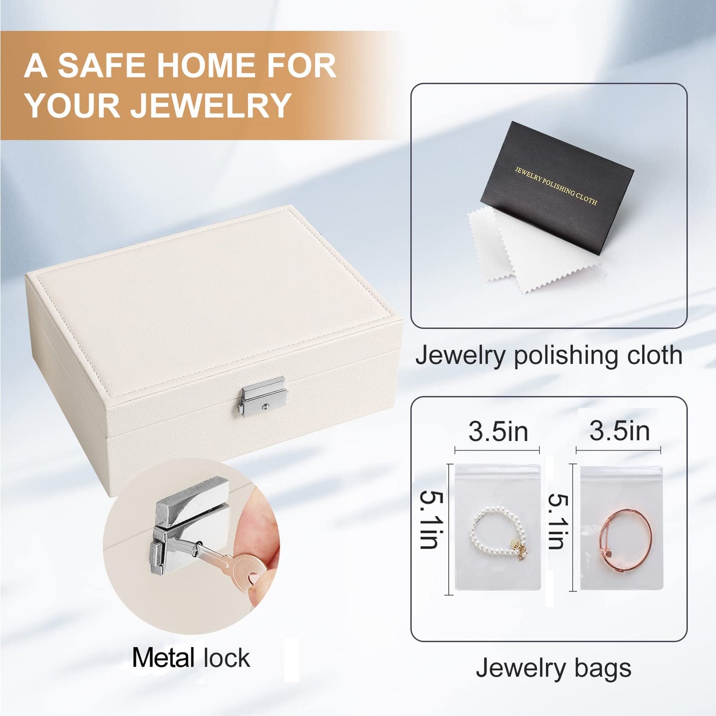 Jewelry Box Organizer for Women Girls 2 Layer Leather Travel Jewelry Storage Case with Lock and Removable Tray for Necklace Earr