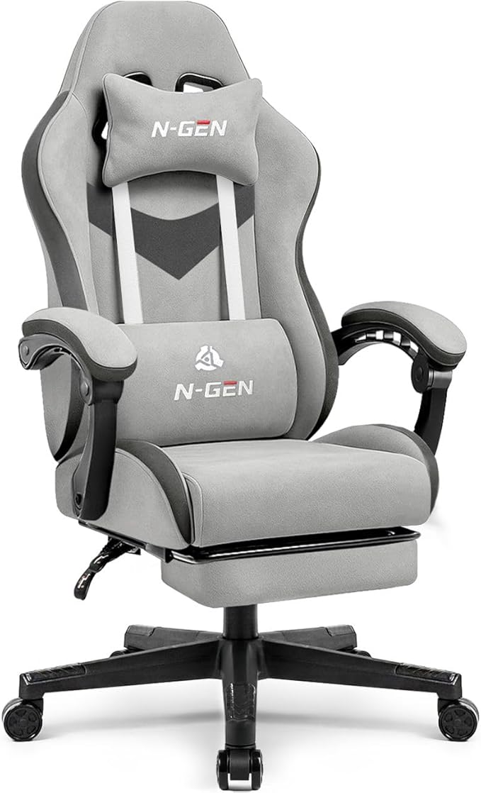 N-GEN GAMING Video Gaming Chair with Footrest Lumbar Support for Home Office High Back Recliner Height Adjustable Ergonomi...