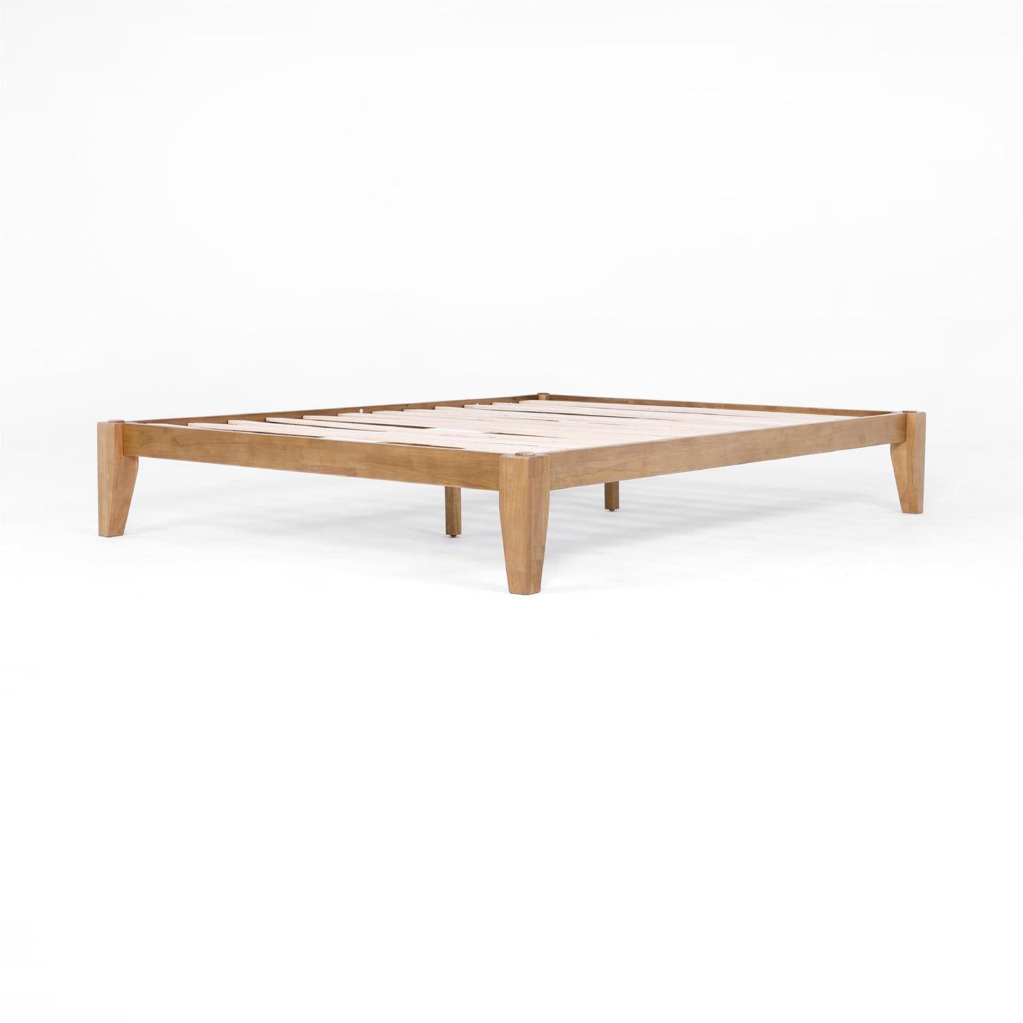 AllForWood Full Bed Frame - Solid Wood Platform Bed - Japanese Joinery Bed Frame - Wood Slat Support - No Box Spring Needed - Easy Assembly - Minimalist & Modern Style (Light Brown, Full)