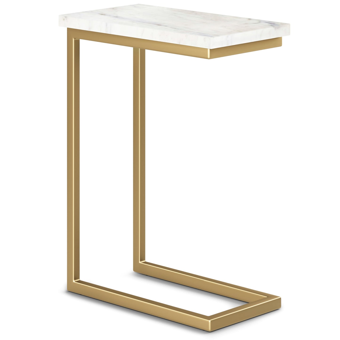 SIMPLIHOME Skyler Metal Table - 18" Wide x 24" High Solid Iron C-Side Table with Genuine White Marble Top in Gold, Contemporary Accent End Table for Living Room or Home Office with Slide-Under Design