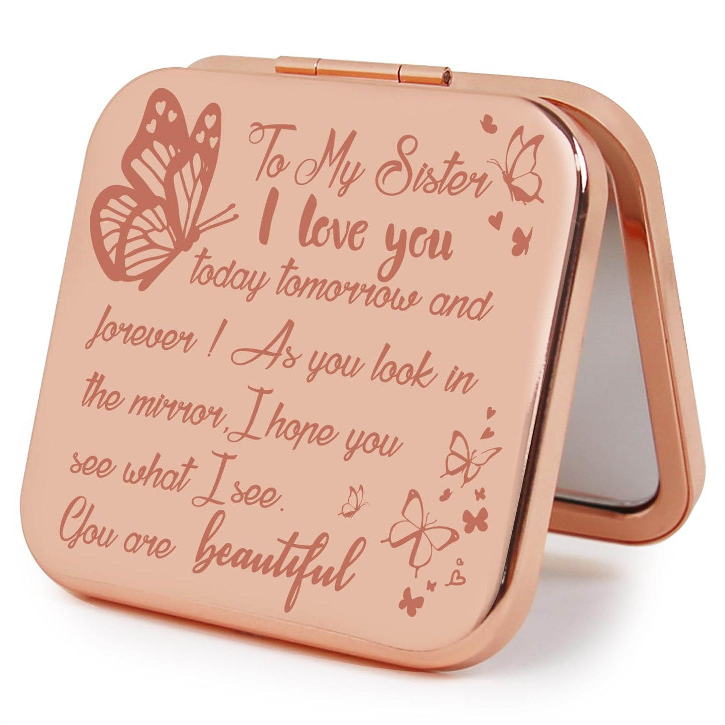PDOZV Small Compact Mirror, Rosegold Square 2.8     2.8    Metal Frame Smooth Style Double Sided Mini Magnifying 1X/2X Mirror fo