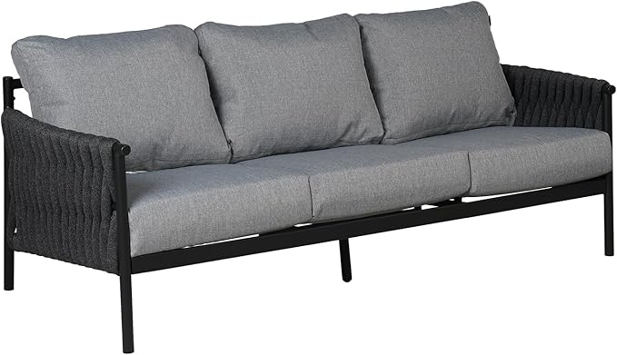 Grand patio Outdoor Furniture Set, Outdoor Sofa 3 Seats, Modern Metal Patio Couch with 6-inch Thick Waterproof Cushions for Porch Deck Backyard, Grey