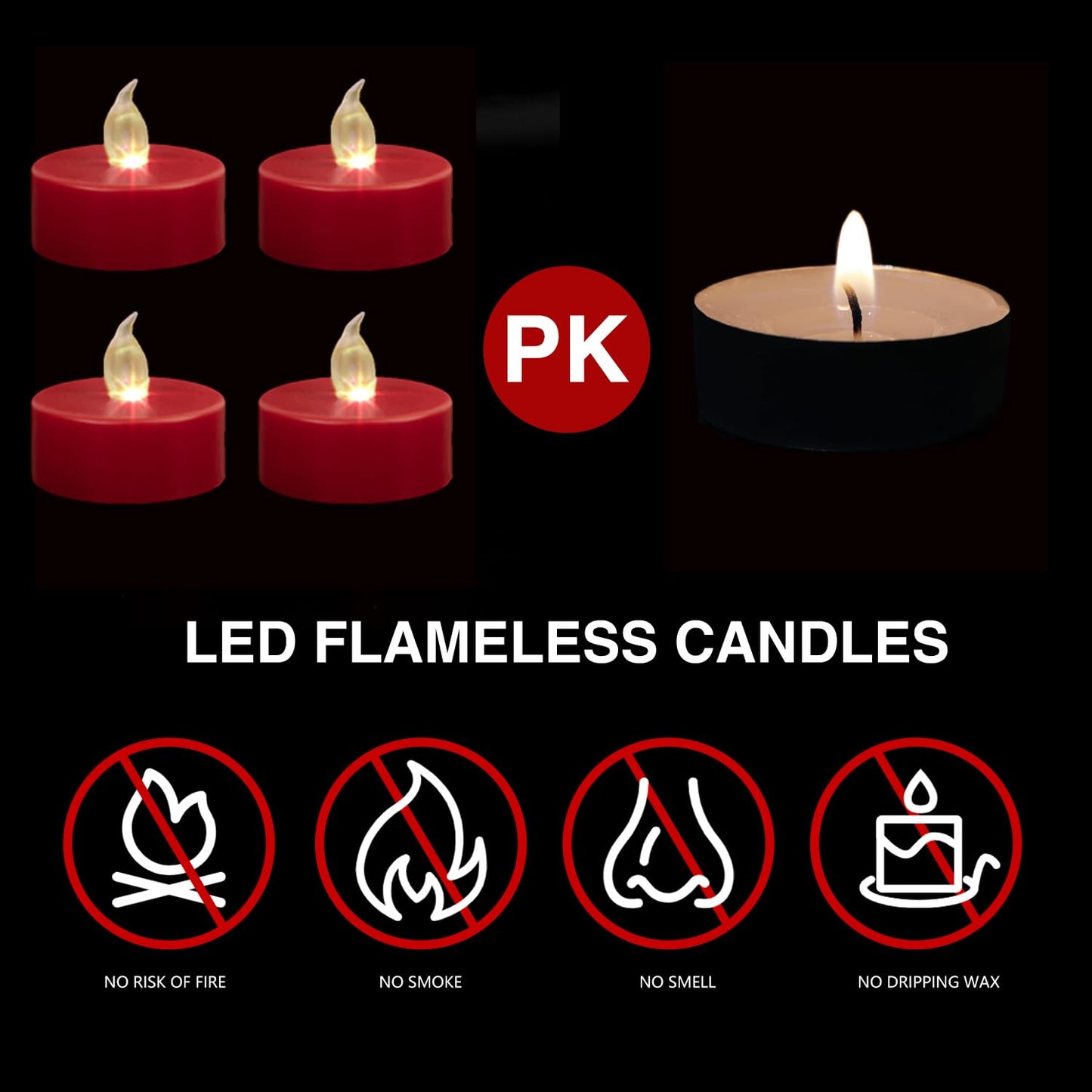 Boakboary LED Tea Light flameless Candles: 12PACK with Remote Control Candle,Long Lasting 400+Hours,Battery Operated LED Tealights for Home Decoration Seasonal &Festival Celebration (Red)