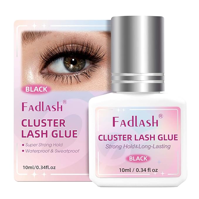 FADLASH Lash Cluster Glue Black Eyelash Glue for DIY Lash Extensions Waterproof 2-3s Fast Drying 2 Weeks Retention Long-Lasting at Home (10ml)