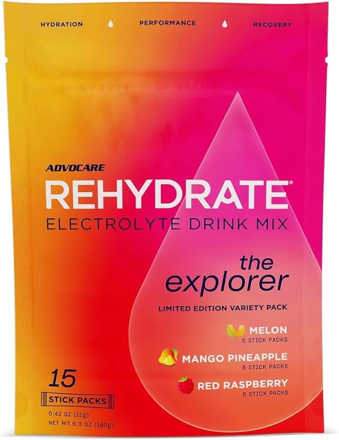 AdvoCare Rehydrate Electrolyte Drink Mix - Hydration & Recovery Drink with Sodium, Potassium & More - 15 Servings - Variet...