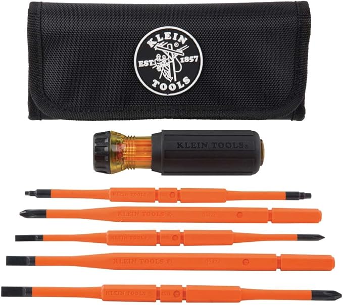 Klein Tools 32288 Insulated Screwdriver, 8-in-1 Screwdriver Set with Interchangeable Blades, 3 Phillips, 3 Slotted and 2 S...