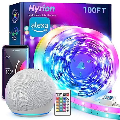 hyrion Smart LED Lights for Bedroom 100ft, Voice Control Strip Lights with Alexa and Google Assistant, RGB Color Changing,...