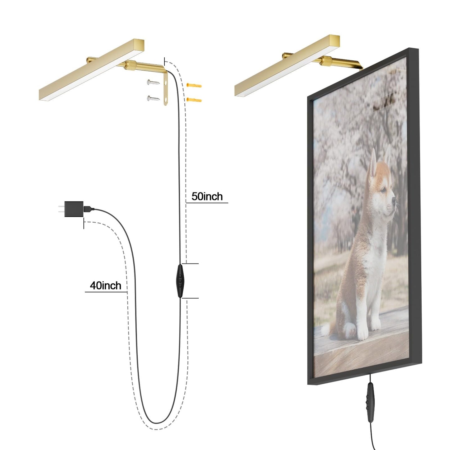 Coinmit Plug in Picture Lights for Wall, 16 inch Dimmable LED Art Light with Remote, 3 Colour Temperature Gallery Painting Wall Light for Picture Display Dartboard Art Work (Gold)