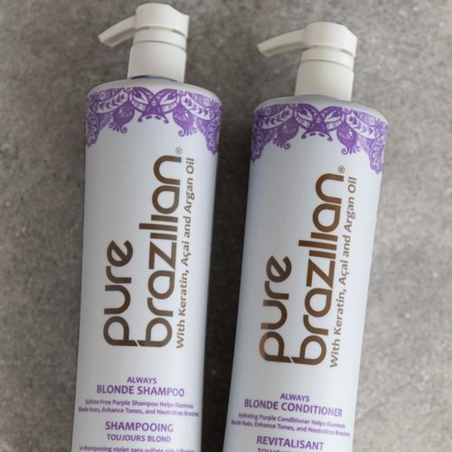 Pure Brazilian Always Blonde Shampoo with Keratin, Acai & Argan Oil, Purple Shampoo for Color-Treated Hair, Sulfate-Free, 33.8 Fl Oz