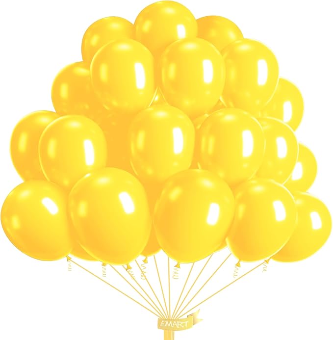 EMART 100pcs Yellow Balloons 12 Inch with Ribbon, Latex Helium Quaility for Birthday, Wedding, Baby Shower, Graduation, Ch...